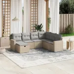 Set canapele de grădină, 7 piese, cu perne, bej, poliratan GartenMobel Dekor