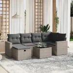 Set canapele de grădină, 7 piese, cu perne, gri, poliratan GartenMobel Dekor