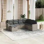 Set canapele de grădină, 7 piese, cu perne, gri, poliratan GartenMobel Dekor