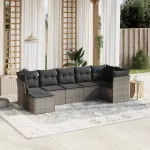 Set canapele de grădină, 7 piese, cu perne, gri, poliratan GartenMobel Dekor