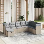 Set canapele de grădină, 8 piese, cu perne, bej, poliratan GartenMobel Dekor
