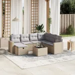 Set canapele de grădină, 8 piese, cu perne, bej, poliratan GartenMobel Dekor