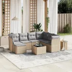 Set canapele de grădină, 8 piese, cu perne, bej, poliratan GartenMobel Dekor