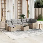 Set canapele de grădină, 8 piese, cu perne, bej, poliratan GartenMobel Dekor