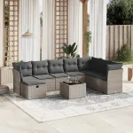 Set canapele de grădină, 9 piese, cu perne, gri, poliratan GartenMobel Dekor