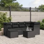 Set canapele de grădină cu perne, 7 piese, negru, poliratan GartenMobel Dekor