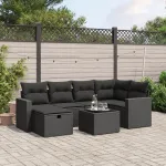 Set canapele de grădină cu perne, 7 piese, negru, poliratan GartenMobel Dekor