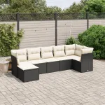 Set canapele de grădină cu perne, 7 piese, negru, poliratan GartenMobel Dekor