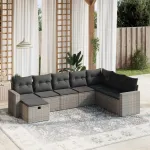 Set canapele de grădină cu perne, 8 piese, gri, poliratan GartenMobel Dekor