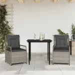 Set mobilier de grădină cu perne, 3 piese,gri deschis,poliratan GartenMobel Dekor