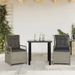 Set mobilier de grădină cu perne, 3 piese,gri deschis,poliratan GartenMobel Dekor