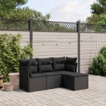 Set mobilier de grădină cu perne, 4 piese, negru, poliratan GartenMobel Dekor