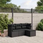 Set mobilier de grădină cu perne, 4 piese, negru, poliratan GartenMobel Dekor