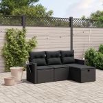 Set mobilier de grădină cu perne, 4 piese, negru, poliratan GartenMobel Dekor