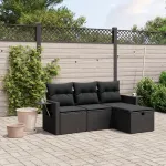 Set mobilier de grădină cu perne, 4 piese, negru, poliratan GartenMobel Dekor