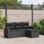 Set mobilier de grădină cu perne, 4 piese, negru, poliratan GartenMobel Dekor