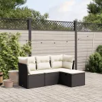 Set mobilier de grădină cu perne, 4 piese, negru, poliratan GartenMobel Dekor