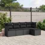 Set mobilier de grădină cu perne, 5 piese, negru, poliratan GartenMobel Dekor