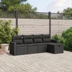 Set mobilier de grădină cu perne, 5 piese, negru, poliratan GartenMobel Dekor