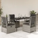 Set mobilier de grădină cu perne, 5 piese gri deschis poliratan GartenMobel Dekor