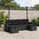 Set mobilier de grădină cu perne, 6 piese, negru, poliratan GartenMobel Dekor