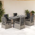 Set mobilier de grădină cu perne, 7 piese gri deschis poliratan GartenMobel Dekor