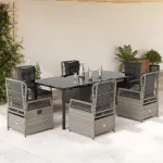 Set mobilier de grădină cu perne, 7 piese gri deschis poliratan GartenMobel Dekor