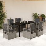 Set mobilier de grădină cu perne, 7 piese gri deschis poliratan GartenMobel Dekor