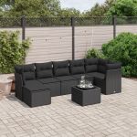 Set mobilier de grădină cu perne, 8 piese, negru, poliratan GartenMobel Dekor