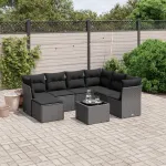 Set mobilier de grădină cu perne, 8 piese, negru, poliratan GartenMobel Dekor
