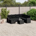 Set mobilier de grădină cu perne, 8 piese, negru, poliratan GartenMobel Dekor