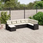 Set mobilier de grădină cu perne, 8 piese, negru, poliratan GartenMobel Dekor
