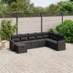 Set mobilier de grădină cu perne, 8 piese, negru, poliratan GartenMobel Dekor