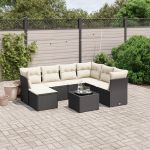 Set mobilier de grădină cu perne, 8 piese, negru, poliratan GartenMobel Dekor