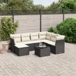 Set mobilier de grădină cu perne, 8 piese, negru, poliratan GartenMobel Dekor