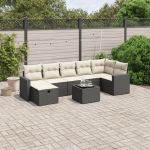 Set mobilier de grădină cu perne, 8 piese, negru, poliratan GartenMobel Dekor
