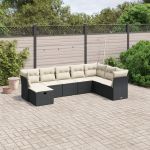 Set mobilier de grădină cu perne, 8 piese, negru, poliratan GartenMobel Dekor