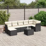 Set mobilier de grădină cu perne, 8 piese, negru, poliratan GartenMobel Dekor