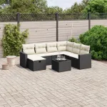 Set mobilier de grădină cu perne, 8 piese, negru, poliratan GartenMobel Dekor