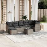 Set mobilier de grădină cu perne, 8 piese gri deschis poliratan GartenMobel Dekor
