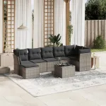 Set mobilier de grădină cu perne, 8 piese gri deschis poliratan GartenMobel Dekor