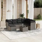 Set mobilier de grădină cu perne, 8 piese gri deschis poliratan GartenMobel Dekor