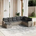 Set mobilier de grădină cu perne, 8 piese gri deschis poliratan GartenMobel Dekor
