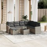Set mobilier de grădină cu perne, 8 piese gri deschis poliratan GartenMobel Dekor