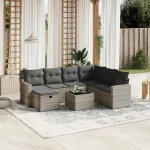 Set mobilier de grădină cu perne, 8 piese gri deschis poliratan GartenMobel Dekor