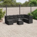 Set mobilier de grădină cu perne, 9 piese, negru, poliratan GartenMobel Dekor