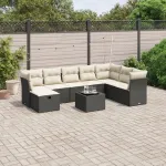 Set mobilier de grădină cu perne, 9 piese, negru, poliratan GartenMobel Dekor