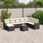 Set mobilier de grădină cu perne, 9 piese, negru, poliratan GartenMobel Dekor