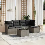 Set mobilier grădină cu perne, 6 piese, gri, poliratan GartenMobel Dekor