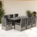 Set mobilier grădină cu perne, 9 piese, gri deschis, poliratan GartenMobel Dekor